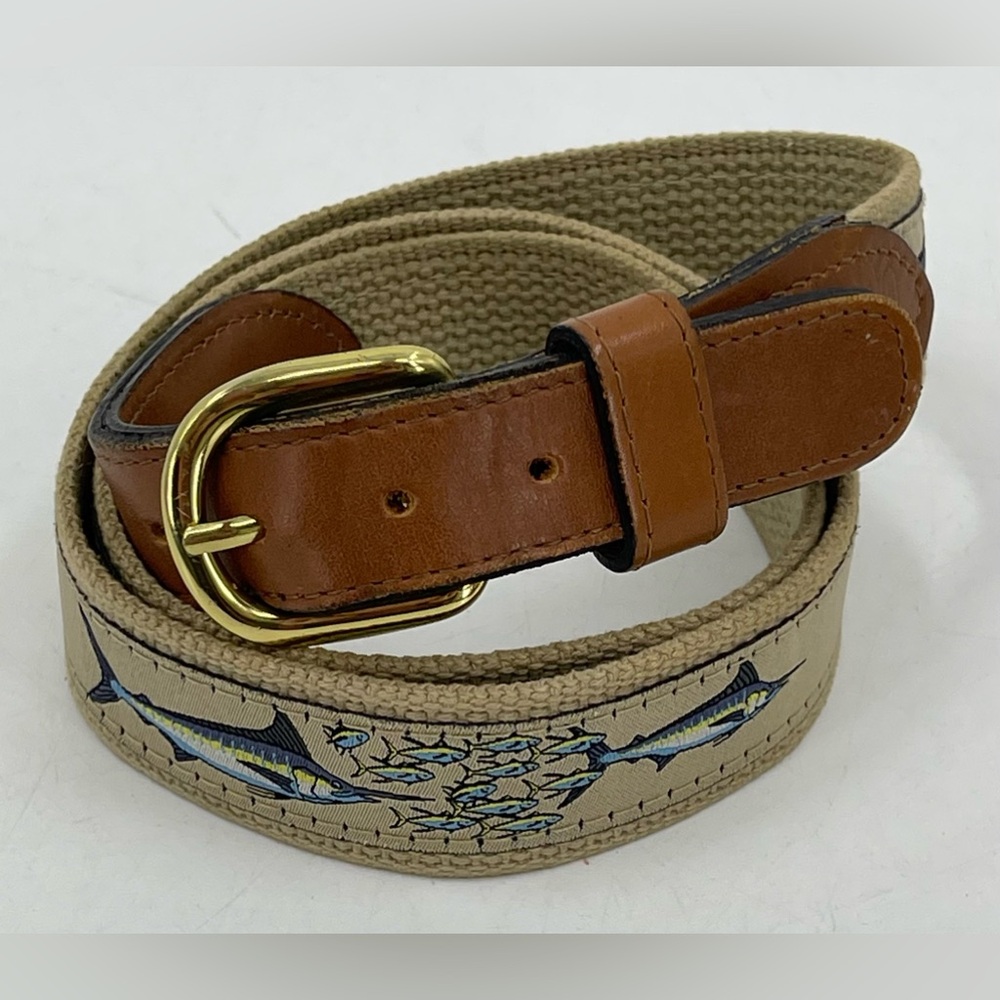 Zep Pro Leather Canvas‎ Belt Embroidery Marlin Fish Brown Men's 42 Fisherman USA